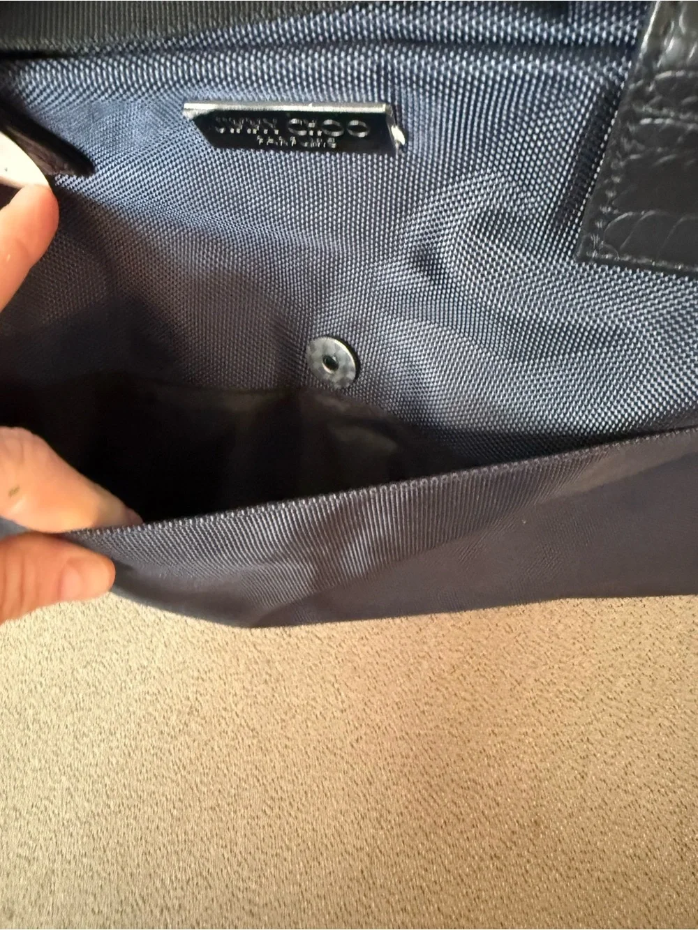 Jimmy Choo Navy and Black Duffel Bag with Croc-Embossed Handles